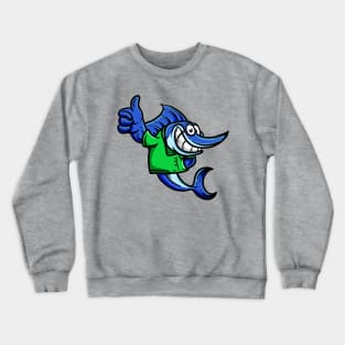 Cute Anthropomorphic Human-like Cartoon Character Swordfish in Clothes Crewneck Sweatshirt